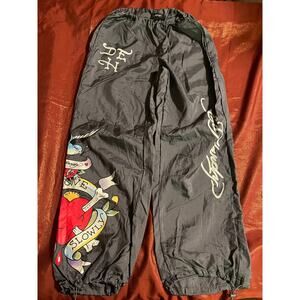 Ed Hardy Pants Mens M Black Love Kills Slowly Tattoo Heart Windbreaker Graphic